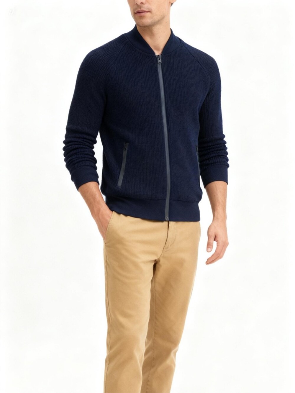 Barbour Men's Wool Zip-Front Knit Bomper Jacket In Navy Size M